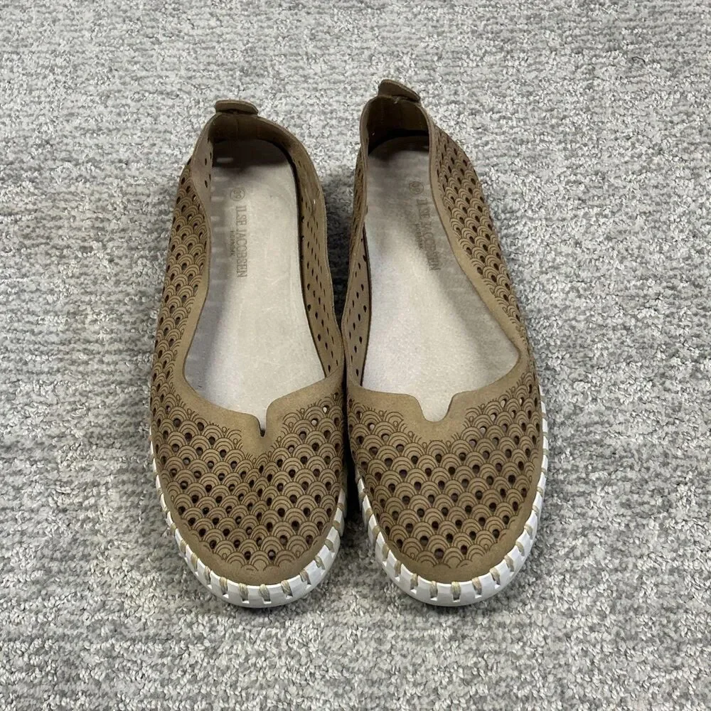 Ilse Jacobsen Shoes Womens 39 US 9 Latte Tulip Leather Perforated Flats Comfort